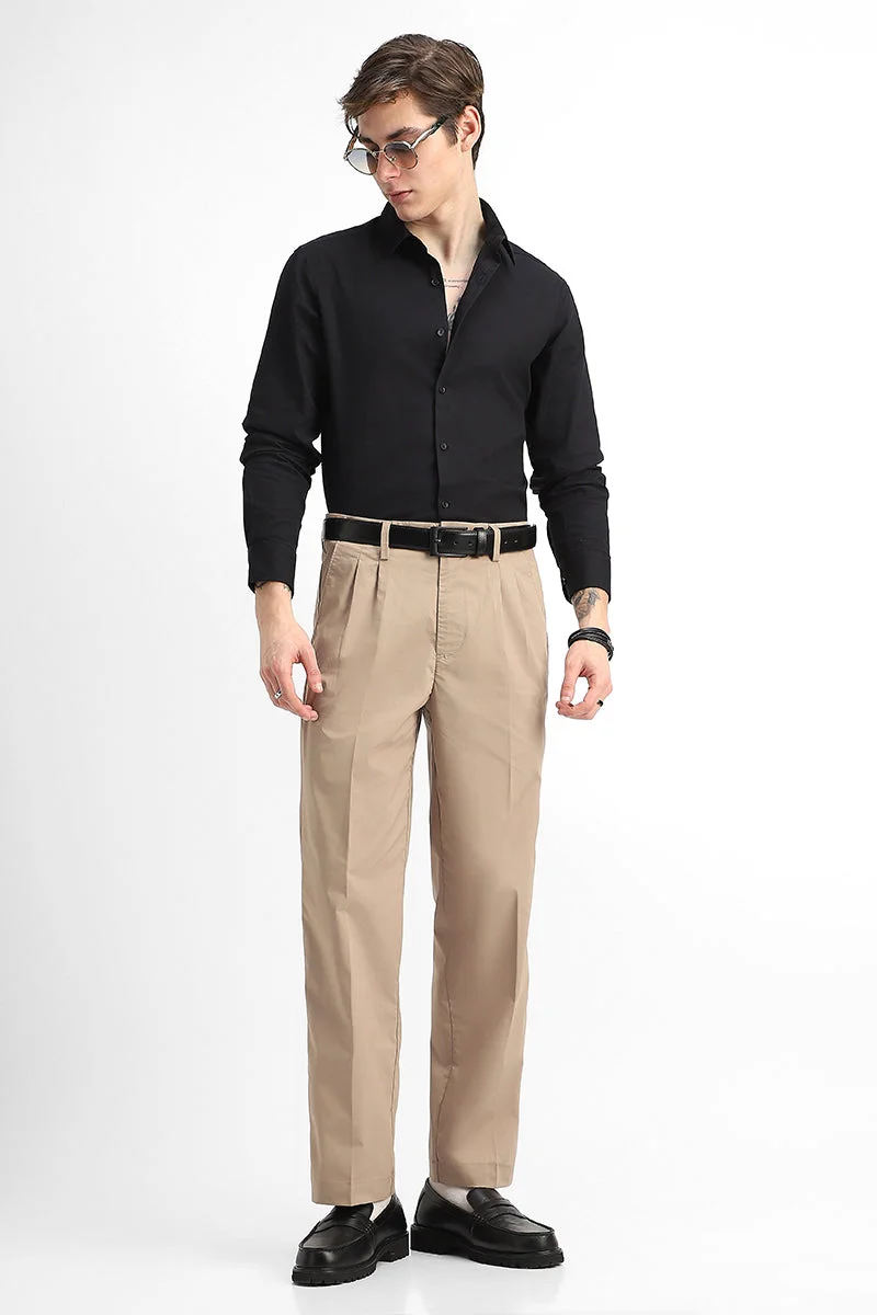 Snitch Beige Stretch Relaxed Fit Trousers for Men | Best Price UAE